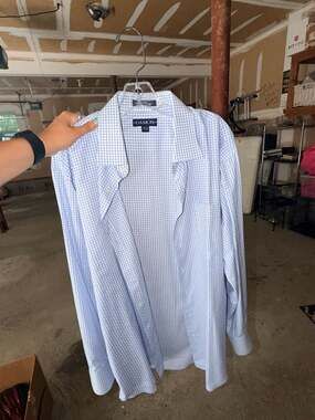Damon Dress Shirt Size 17 1/2 34-35 Blue White Plaid Check Long Sleeve